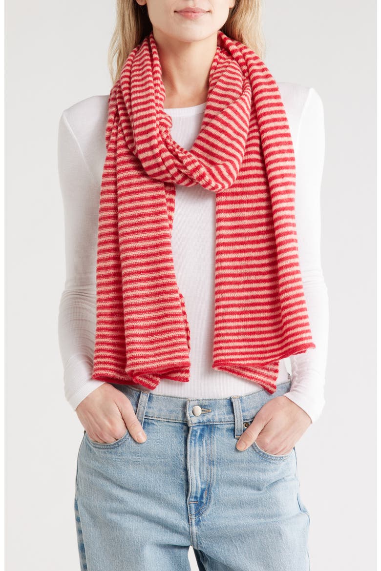 Stripe Wool Blend Scarf, Main, color, STRAWBERRY/ MELON