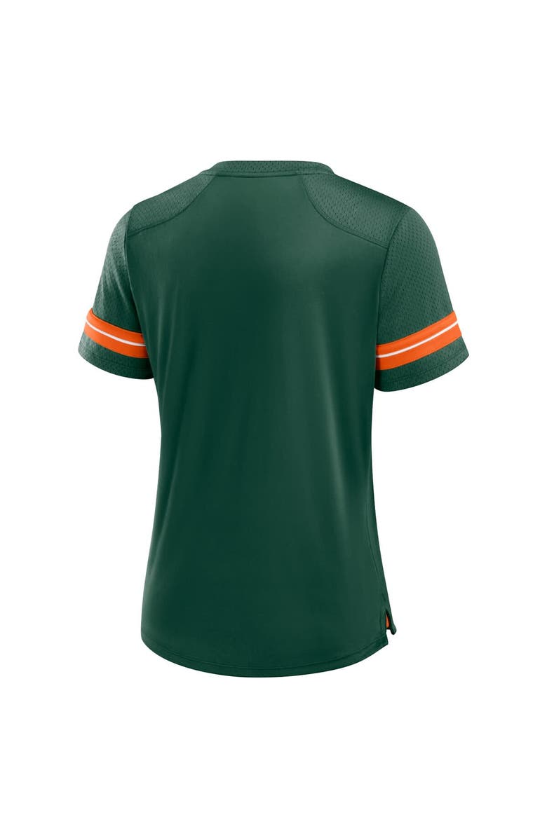 FANATICS Women's Fanatics Green Miami Hurricanes Fundamental Overtime Readiness Athena Lace-Up V-Neck T-Shirt, Alternate, color, 