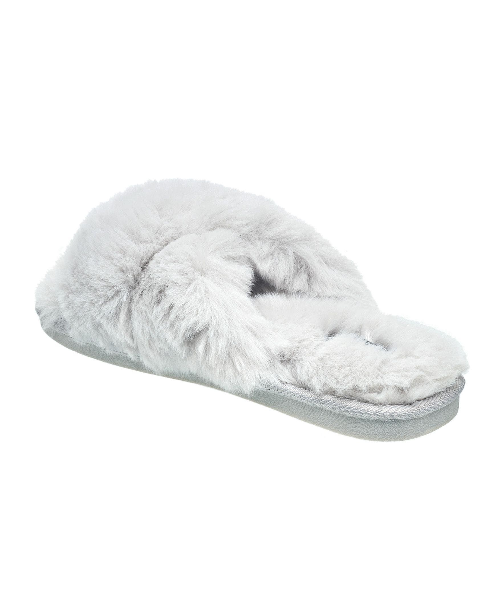 X-Band Faux Fur Slippers, Alternate, color, Ash Grey