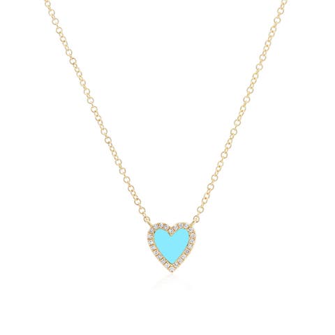 Mini Turquoise Diamond Halo Heart Necklace