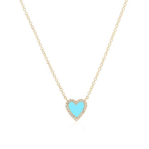 The Lovery Fine Jewelry Mini Turquoise Diamond Halo Heart Necklace In Gold