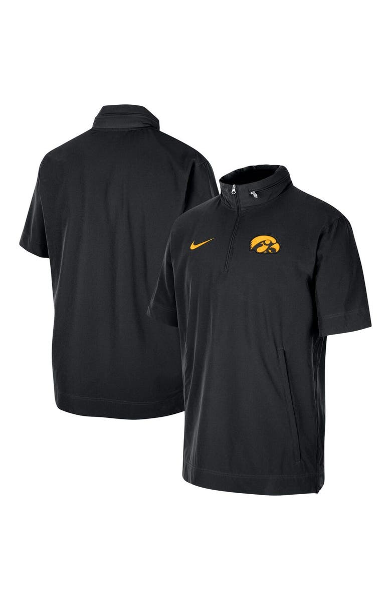 Nike Men's Nike Black Iowa Hawkeyes Coaches Half-Zip Short Sleeve Jacket, Main, color, Black