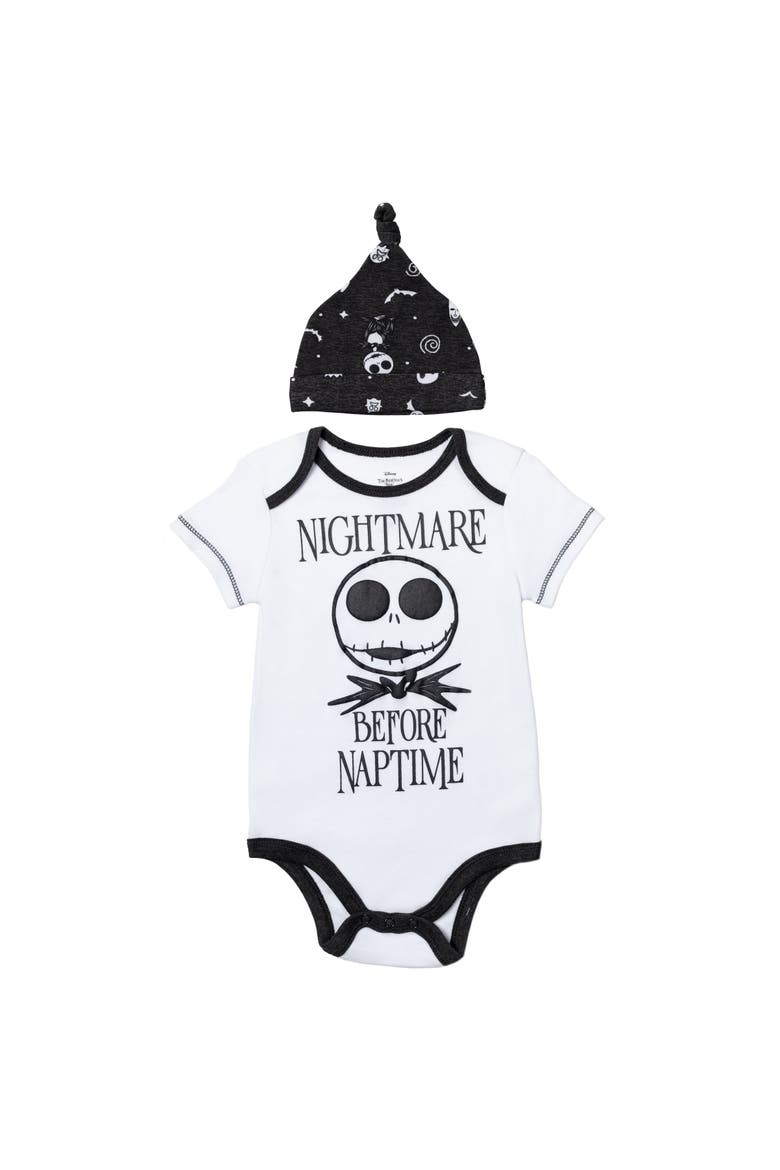 Nightmare Before Christmas Footed Pant and Bodysuit Set with Hat, Alternate, color, Jack Skellington Grey