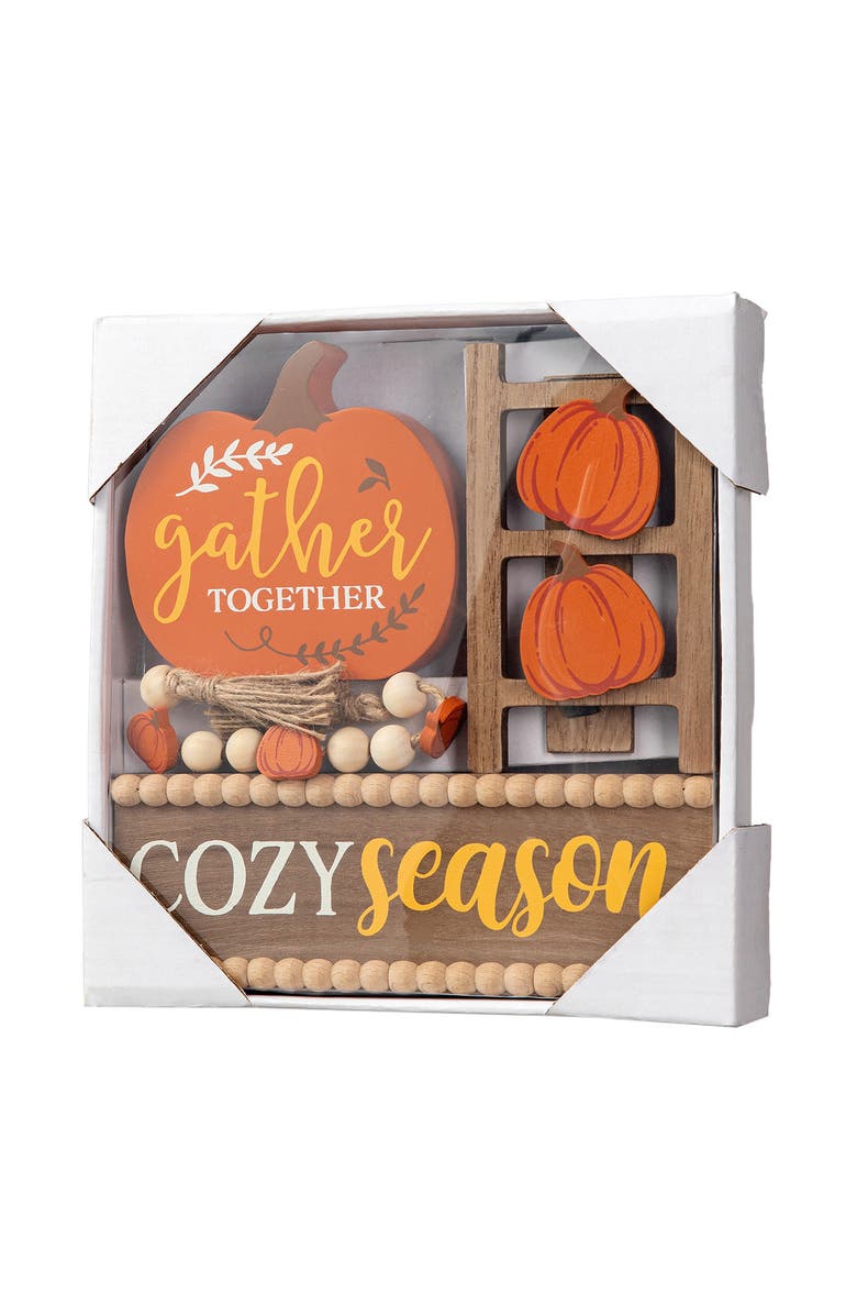 Glitzhome Set of 4 Fall Wooden Word Signs Tiered Tray Table Decor, Alternate, color, 