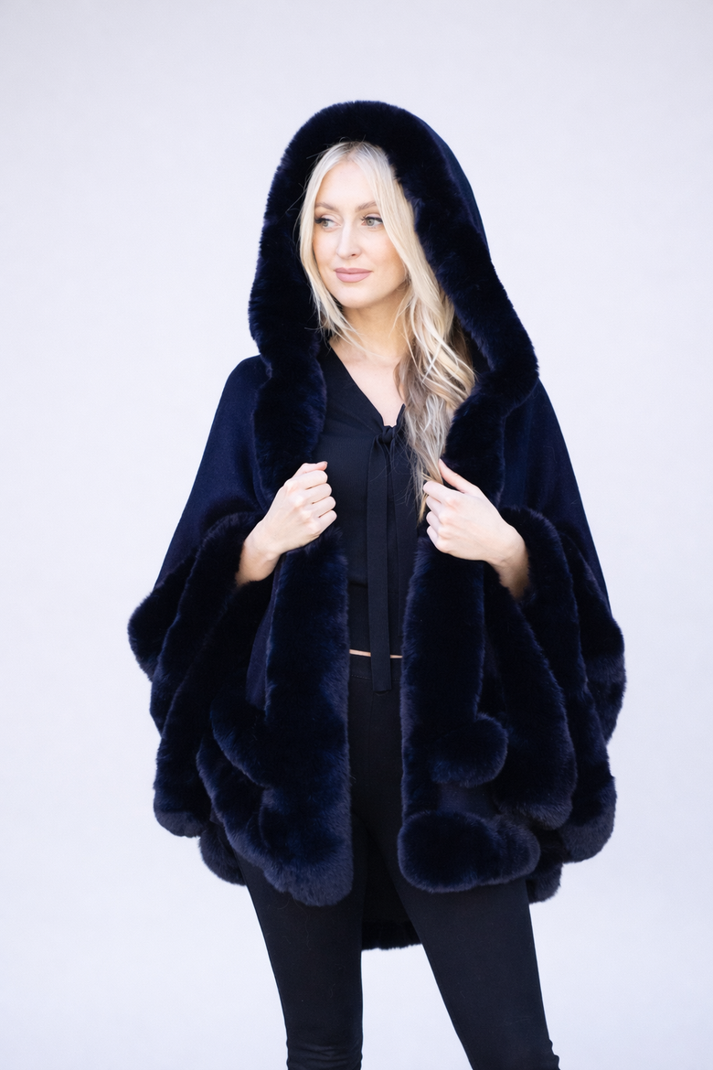 Jolie Hooded Cape Poncho, Alternate, color, Navy