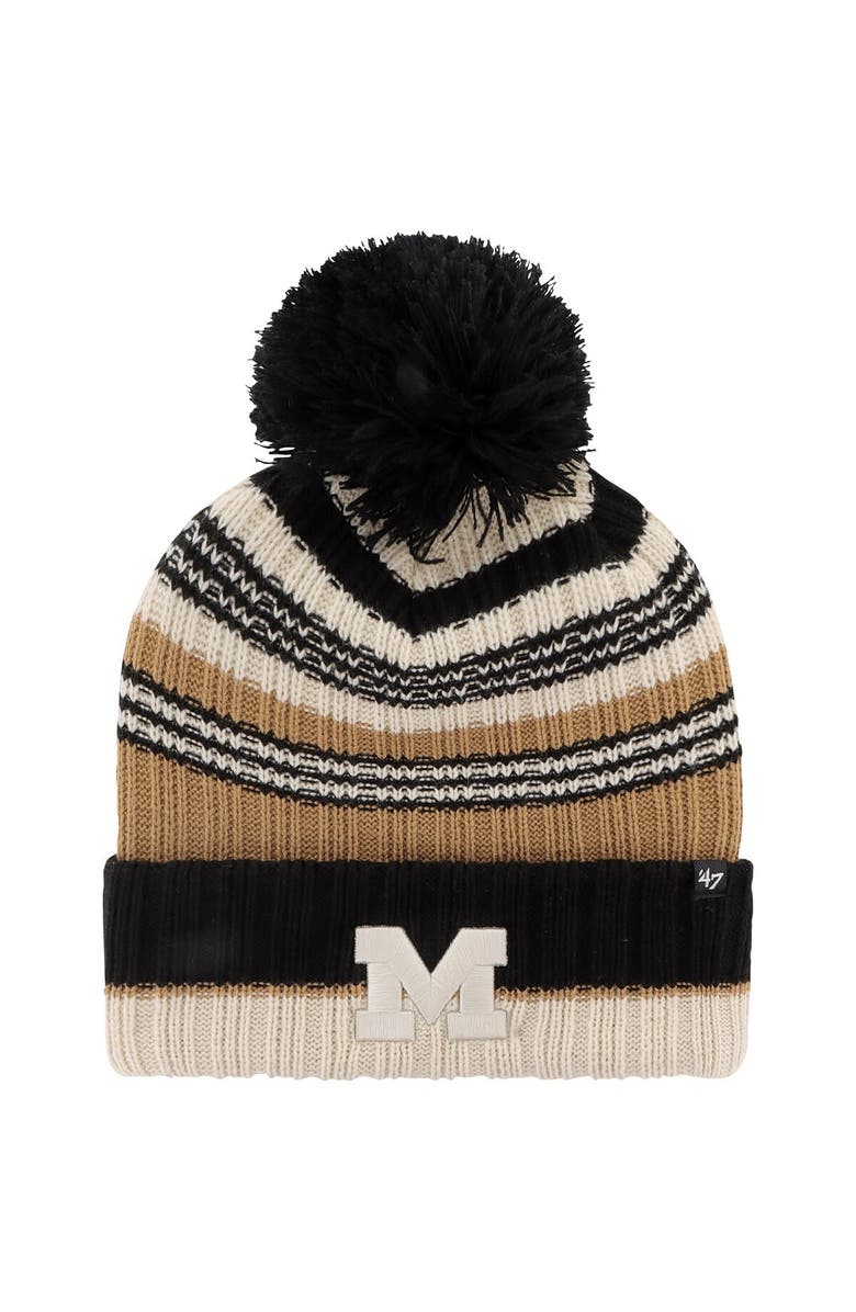 '47 Women's '47 Khaki Michigan Wolverines Barista Cuffed Knit Hat with Pom, Main, color, Khaki