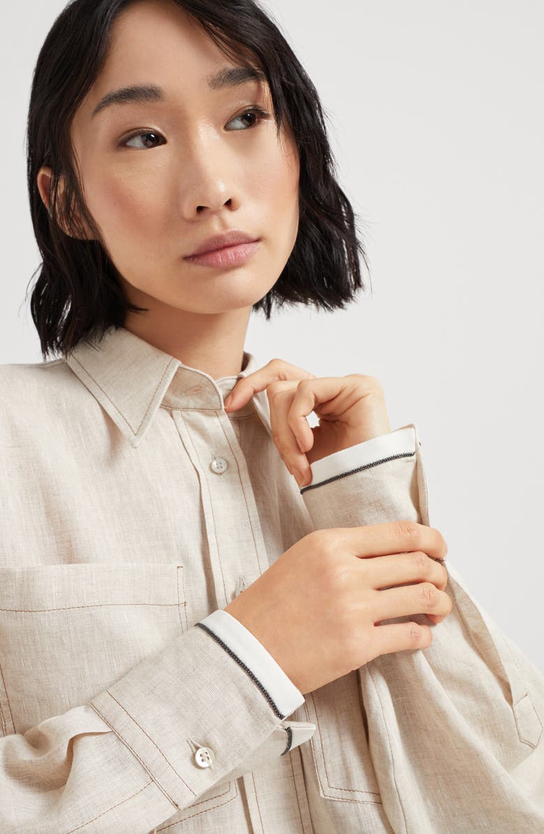 Brunello Cucinelli Linen shirt with monili, Alternate, color, 