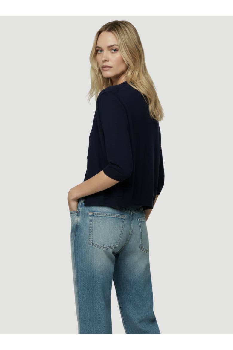 Cashmere Elbow Sleeve Crewneck Cardigan, Alternate, color, MARINE