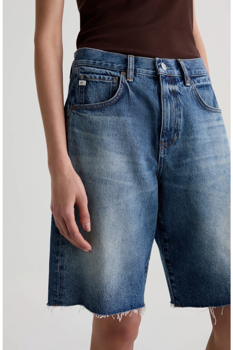 Hattie Raw Hem High Waist Denim Barrel Shorts, Alternate, color, NOSTALGIA