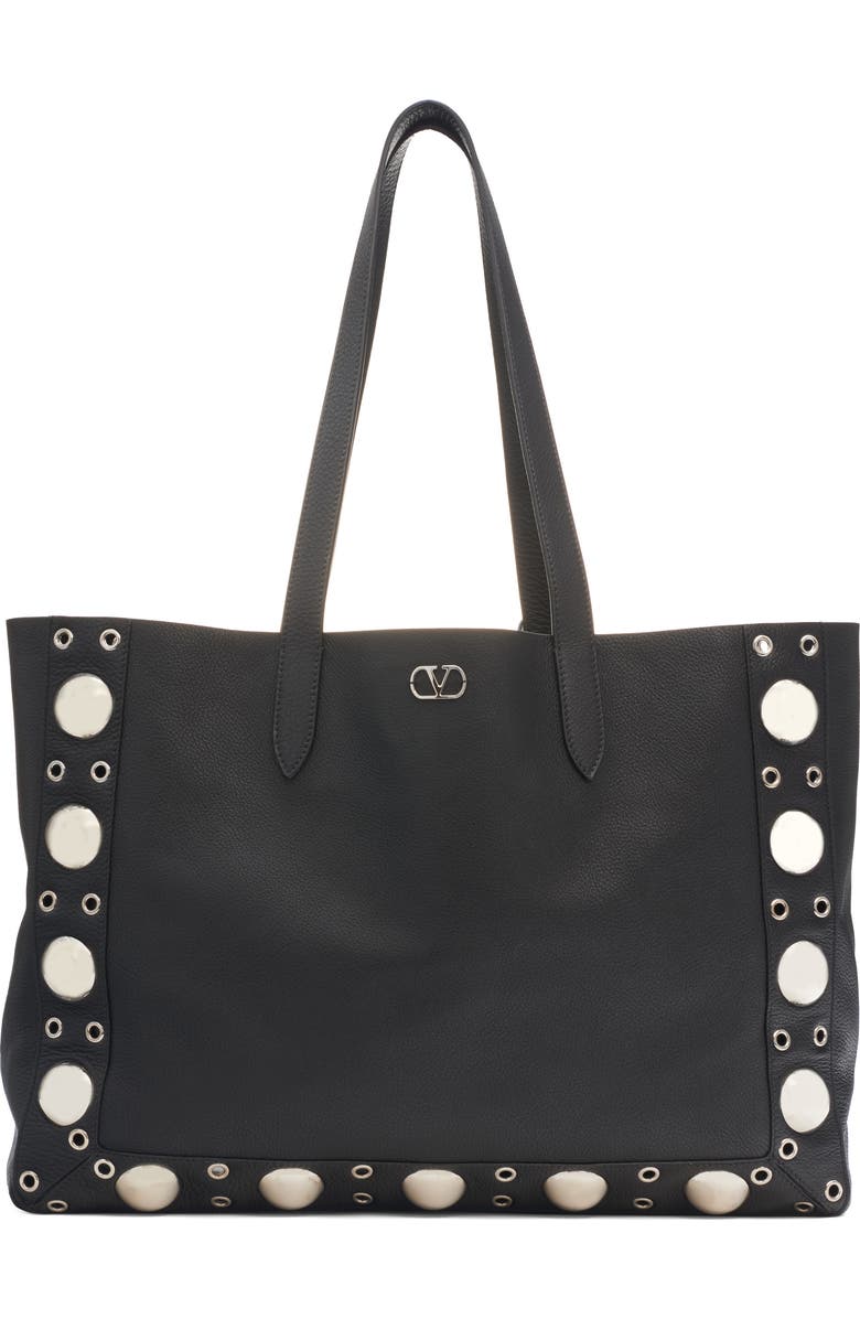 Valentino Garavani Nellcôte Stud Calfskin Tote, Main, color, 0No Nero