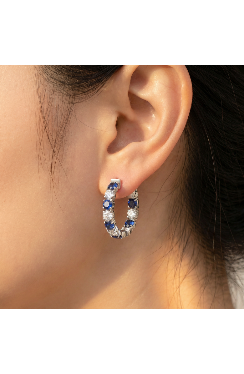 Bliss Diamond 4 1/2Ct Blue Sapphire & Diamond Hoops or Gold Lab Grown 1" Tall, Alternate, color, Yellow Gold