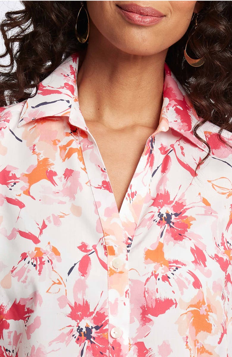 Foxcroft Mary Watercolor Print Cotton Button-Up Shirt, Alternate, color, Pink Multi