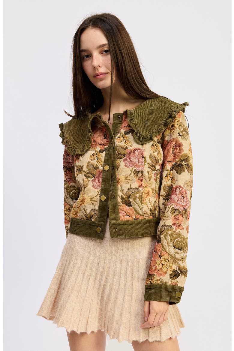 Nathalia Floral Print Jacket, Alternate, color, OLIVE CORAL