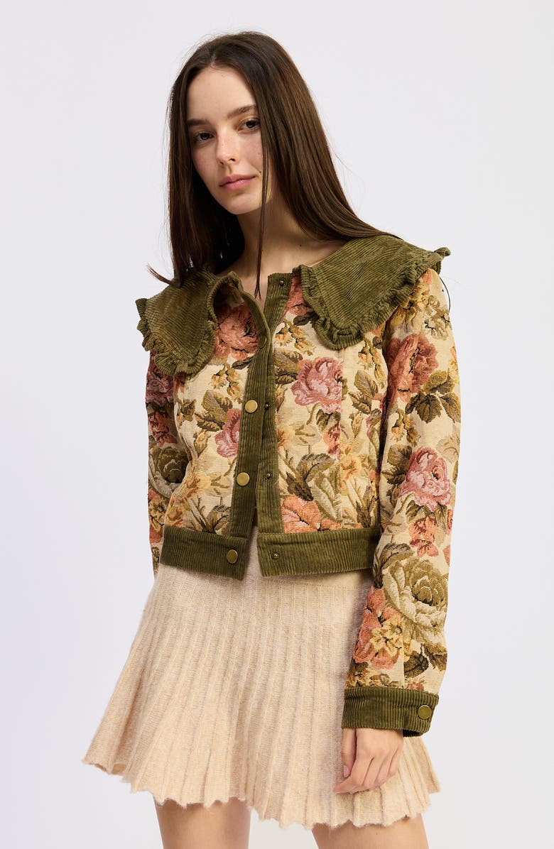 JACQUIE THE LABEL Nathalia Floral Print Jacket, Alternate, color, Olive Coral