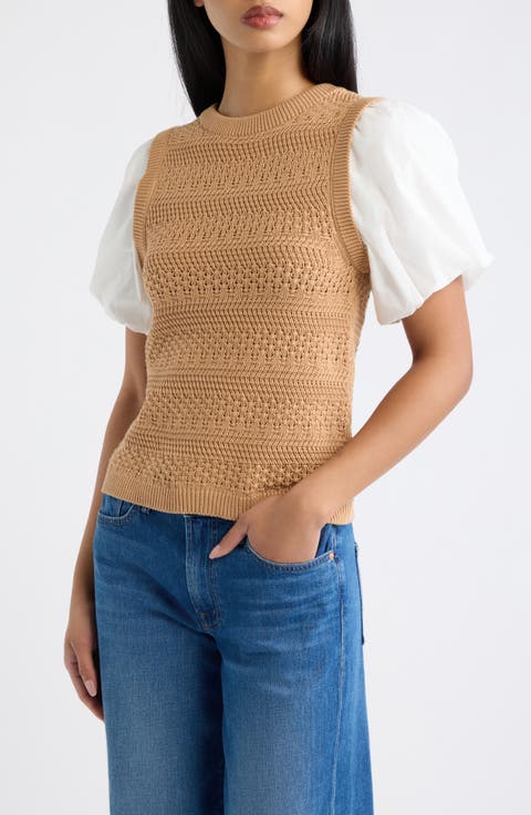 Danni Puff Sleeve Pointelle Knit Top