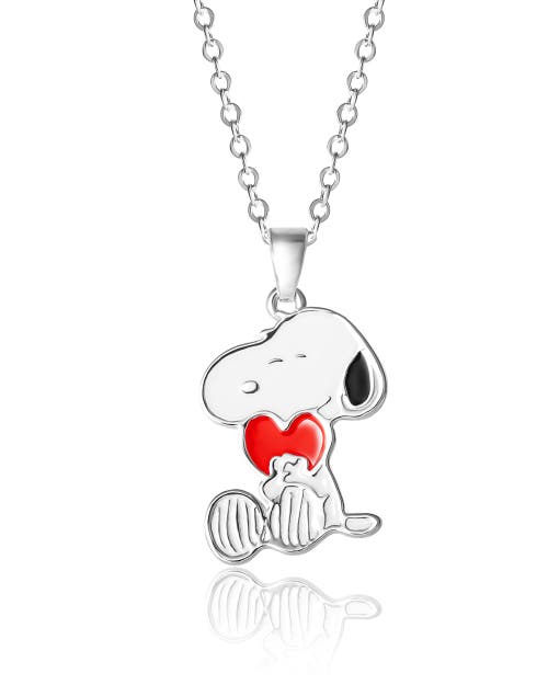 Peanuts Snoopy Silver Plated Holding Heart Pendant, 16+2" Chain In Metallic