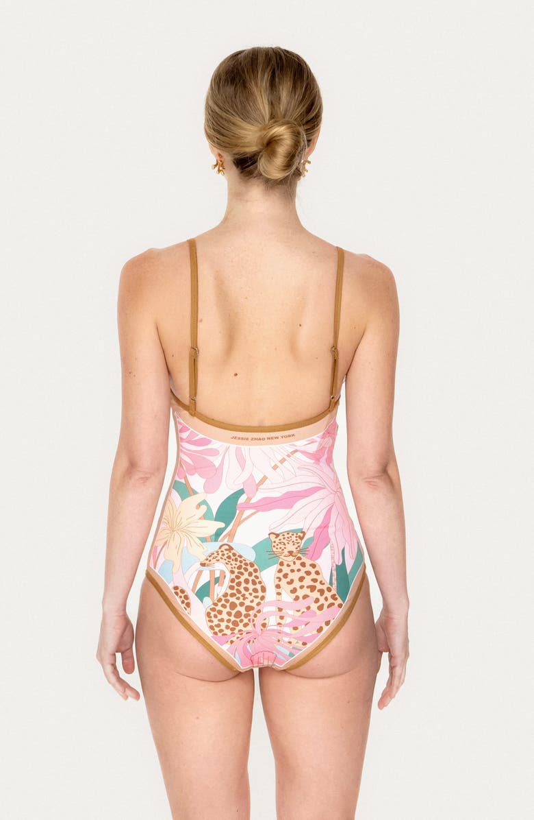 Jessie Zhao New York Blush Jungle Reversible V-Neck One-Piece Swimsuit, Alternate, color, Black