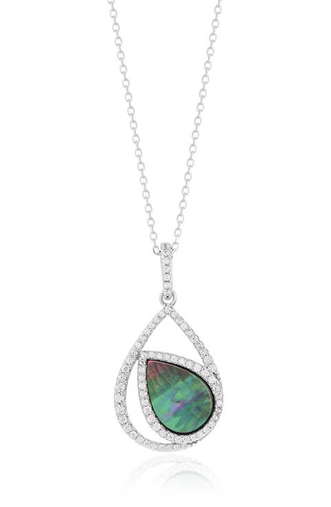 Black Mother-of-Pearl & Cubic Zirconia Teardrop Pendant Necklace