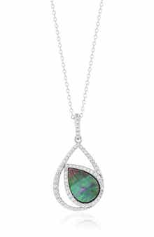SUZY LEVIAN Black Mother-of-Pearl & Cubic Zirconia Teardrop Pendant Necklace