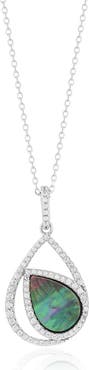 SUZY LEVIAN Black Mother-of-Pearl & Cubic Zirconia Teardrop Pendant Necklace