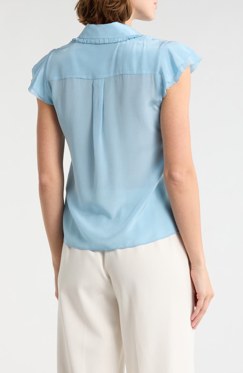 Alice + Olivia Martel Flutter Sleeve Silk Button-Up Top, Alternate, color, Mineral Blue