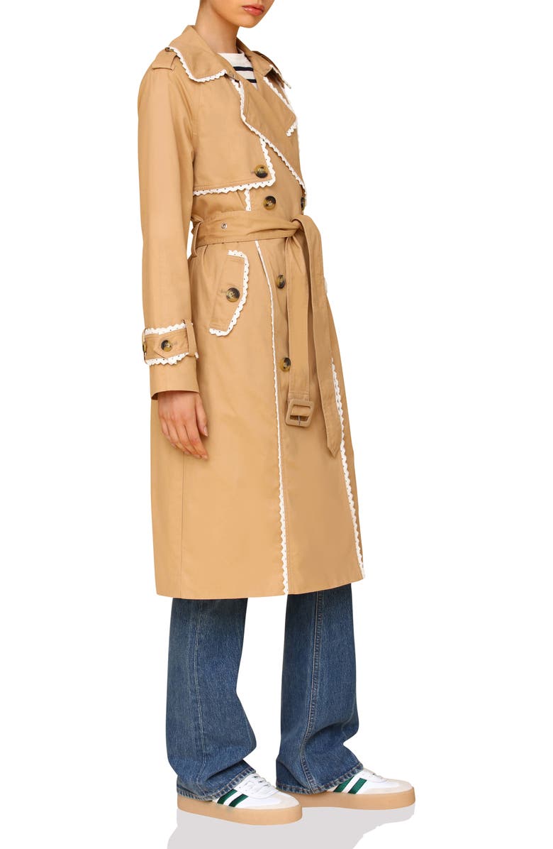 Avec Les Filles Lace Trim Double Breasted Cotton Trench Coat, Alternate, color,
