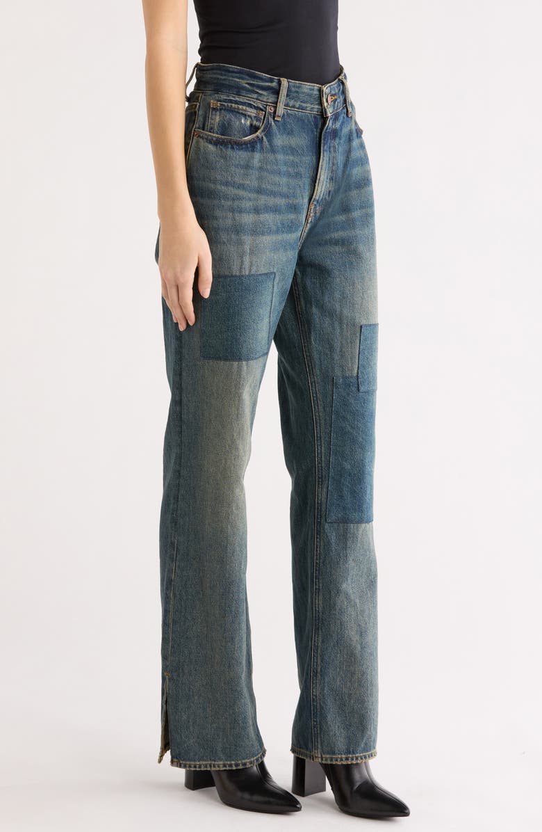 Good American The Khloé High Waist Patch Denim Straight Leg Jeans, Alternate, color, Indigo1095
