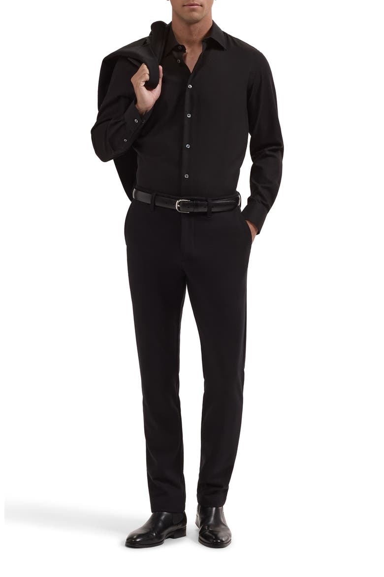 Julian Shaped Fit Solid Jacquard Button-Up Shirt, Alternate, color, BLACK