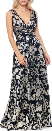 Foil Print Sleeveless Mesh Gown