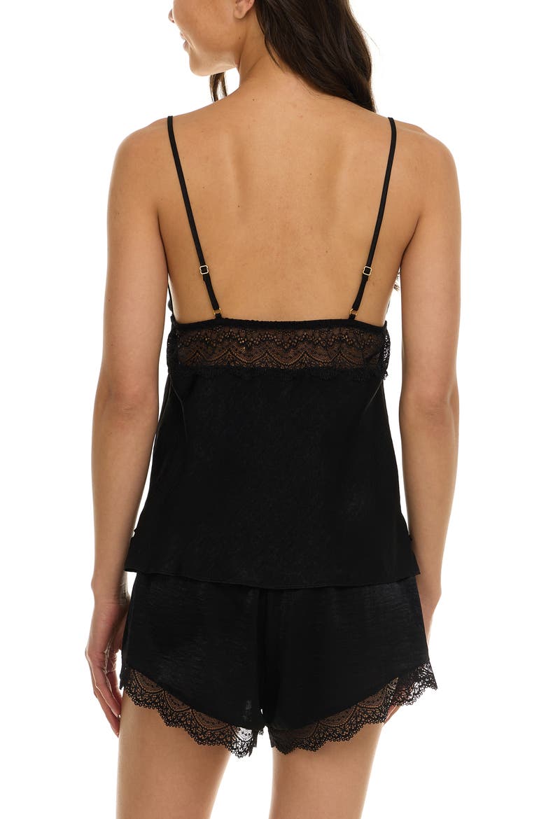 Madelyn Lace Trim Satin Short Pajamas, Alternate, color, BLACK