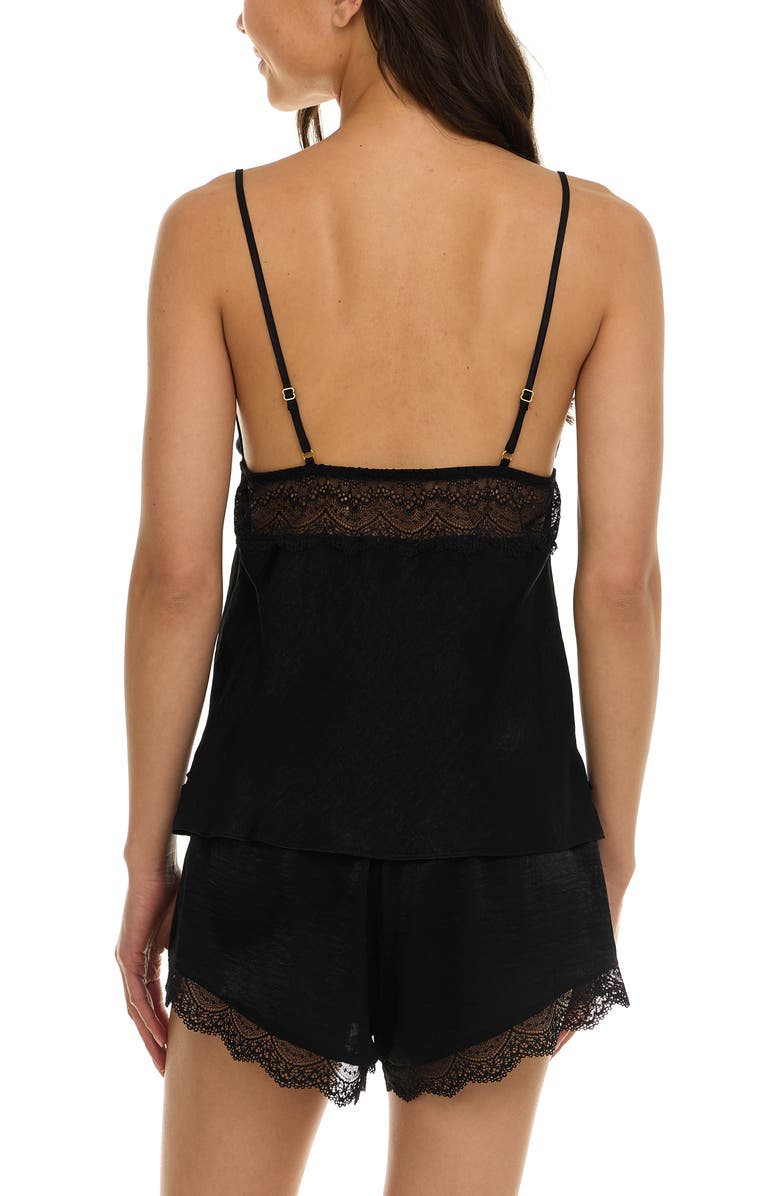 Flora Nikrooz Madelyn Lace Trim Satin Short Pajamas, Alternate, color, Black