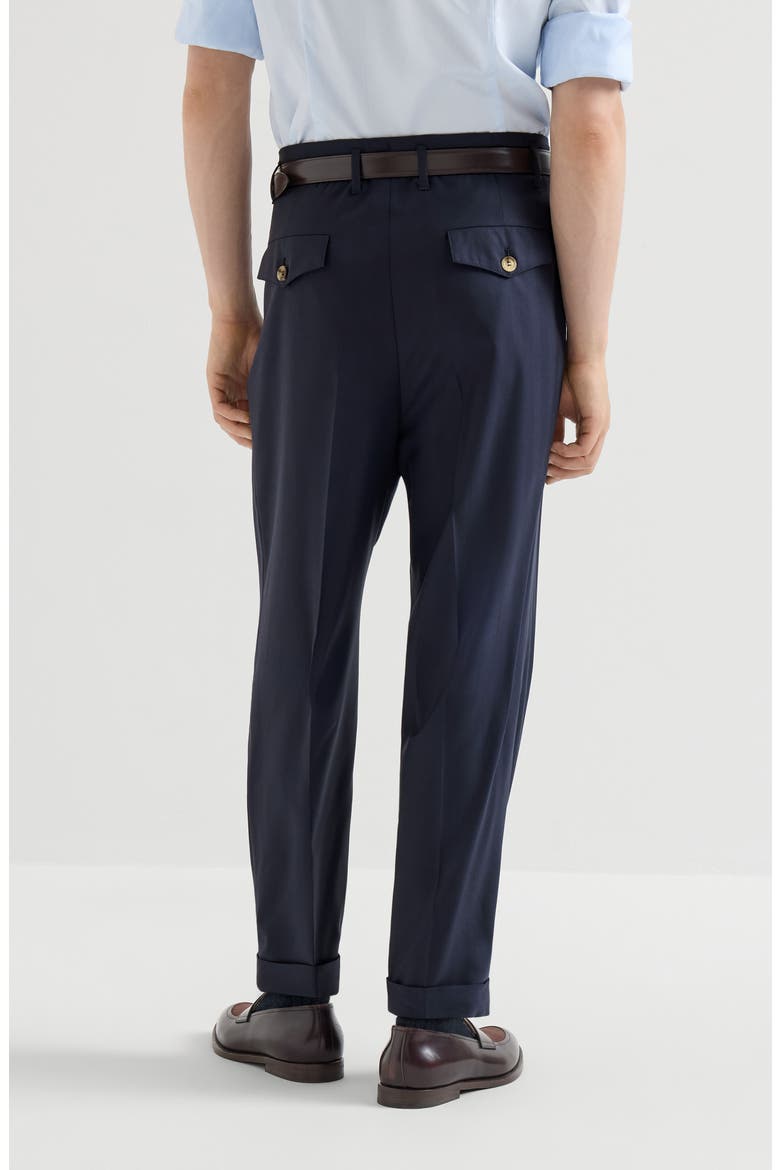 Virgin wool chevron trousers with double pleats, Alternate, color, Navy Blue