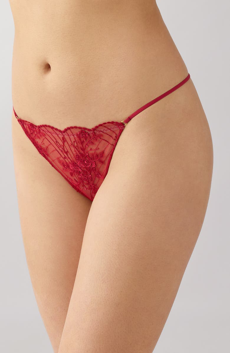 Wacoal Midnight Soirée Metallic Embroidered G-String, Alternate, color, Regina Red