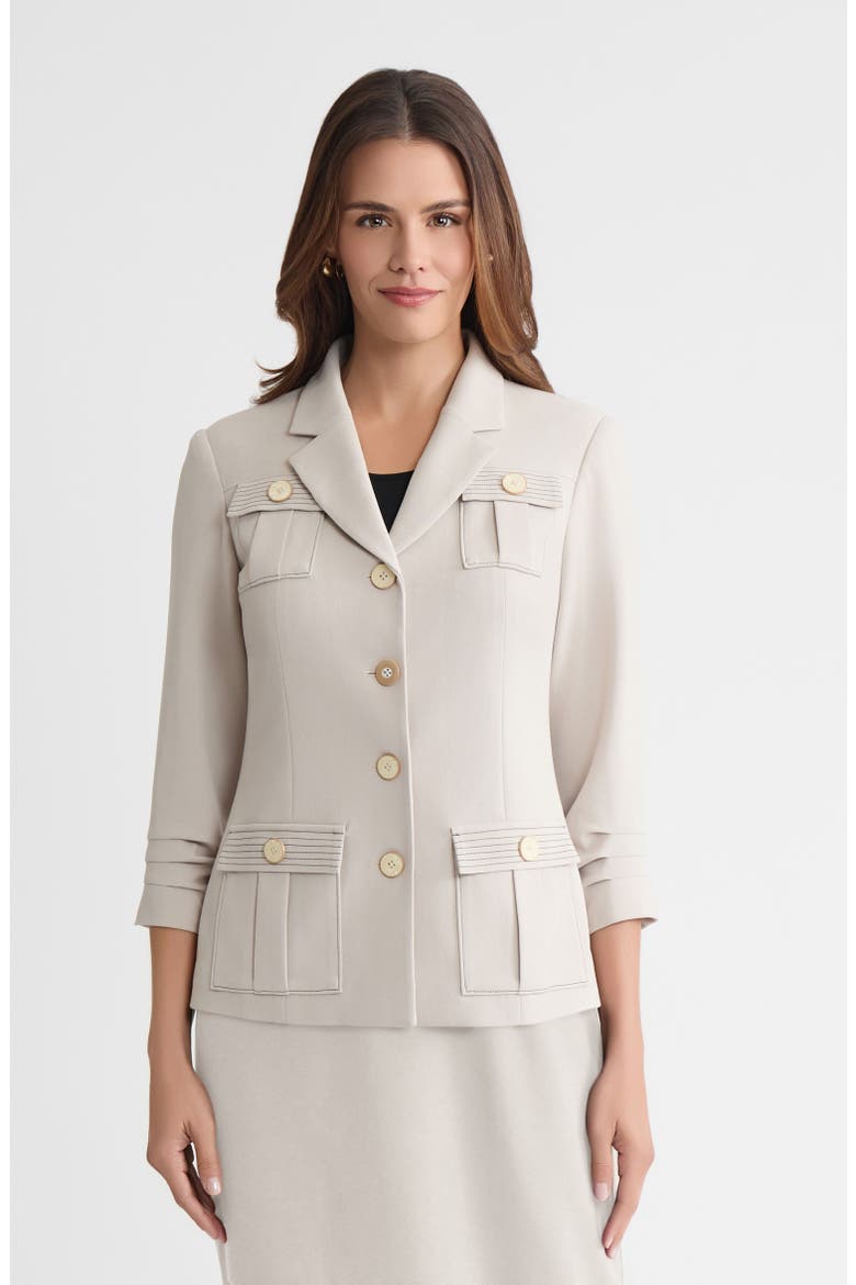 Heritage Stretch Deco Crepe Scrunch Sleeve Jacket, Alternate, color, Limestone/Black