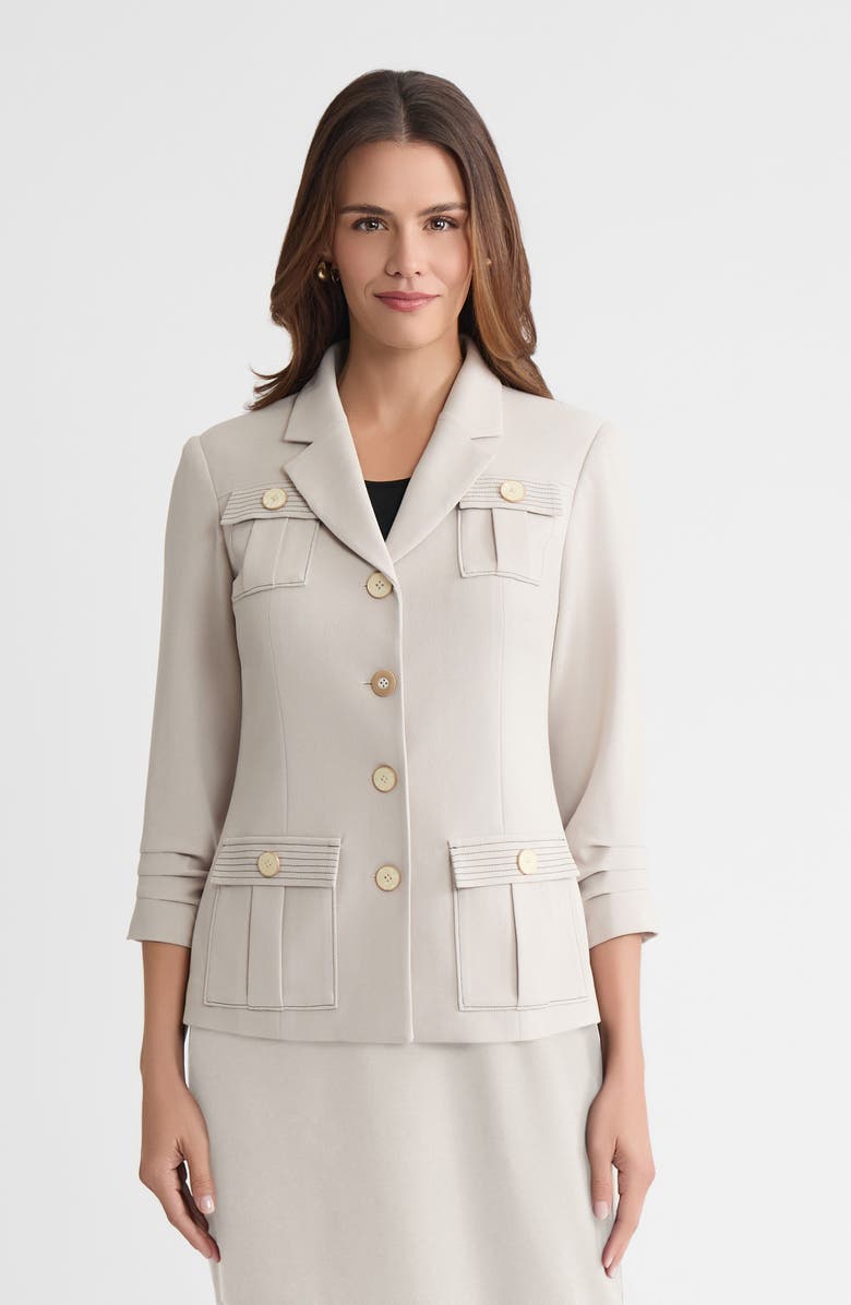 Ming Wang Heritage Stretch Deco Crepe Scrunch Sleeve Jacket, Alternate, color, Limestone/Black