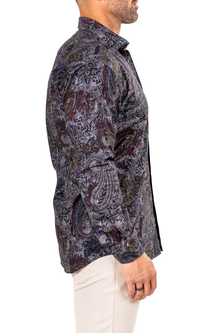Fibonacci Marthyr 0256 Paisley Contemporary Fit Button-Up Shirt, Alternate, color, BLACK