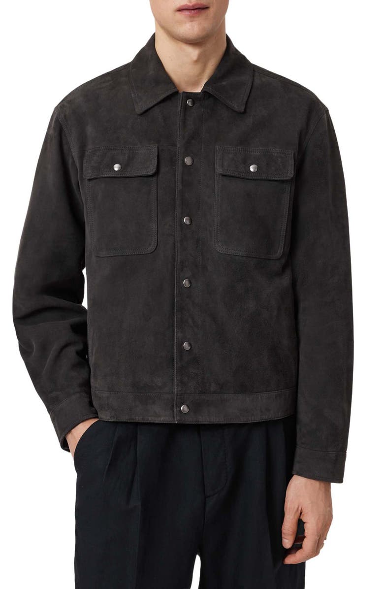 AllSaints Shelton Goatskin Suede Jacket, Main, color, Washed Black