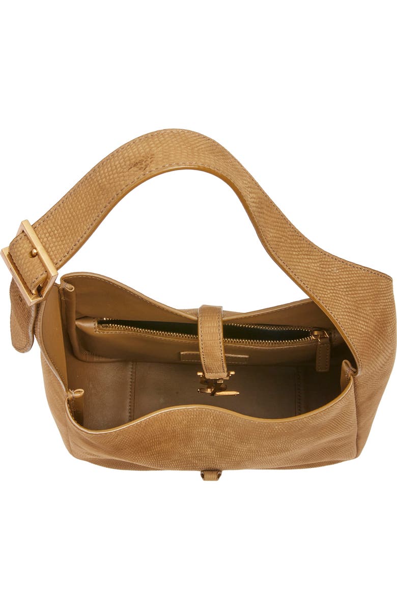 Saint Laurent Small Le 5 À 7 Snakeskin Embossed Suede Shoulder Bag, Alternate, color, Dark Pistacchio