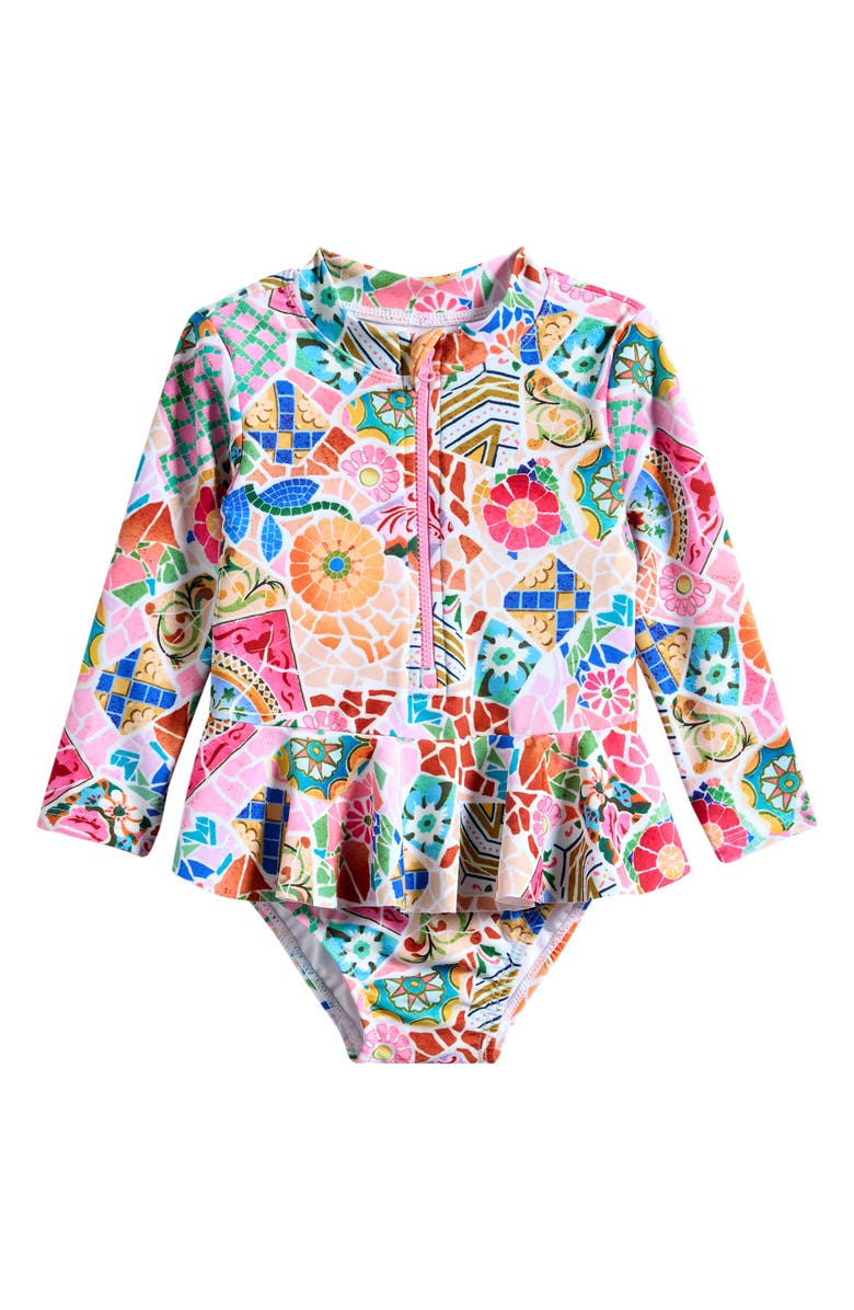 Seafolly Frill Long Sleeve One-Piece Rashguard Swimsuit, Main, color, Beach Boheme