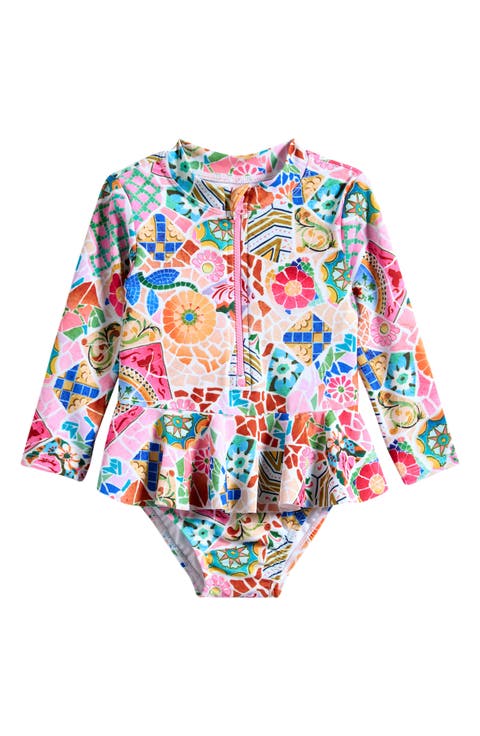 Frill Long Sleeve One-Piece Rashguard Swimsuit (Baby)