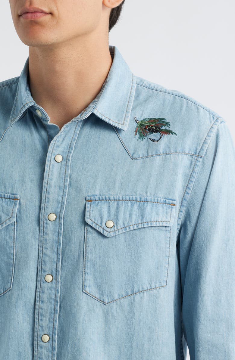 Pendleton Gambler Embroidered Snap-Up Chambray Shirt, Alternate, color, Light Denim/ Salmon