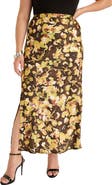 June + Vie Satin Side Slit Midi Skirt