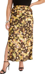 June + Vie Satin Side Slit Midi Skirt