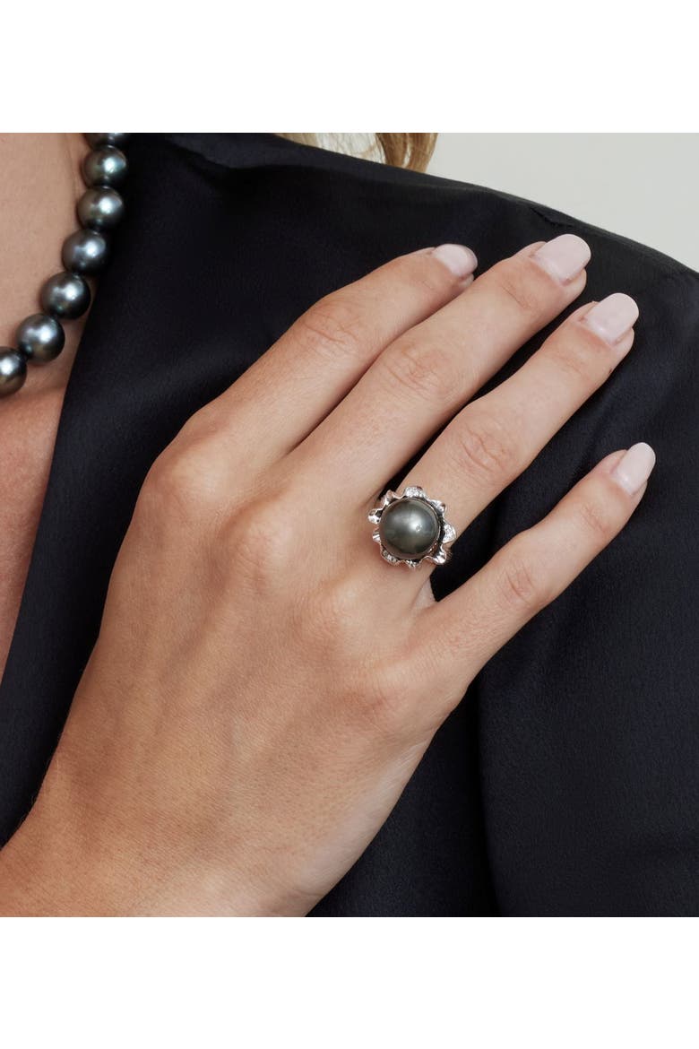 Tahitian South Sea Pearl & Diamond Robin Ring, Alternate, color, White Gold