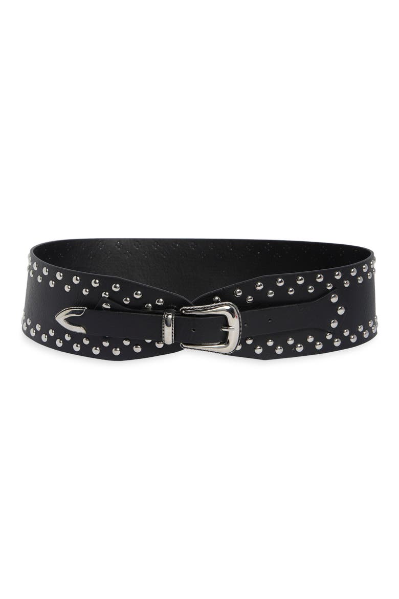 Wide Studded Faux Leather Belt, Main, color, BLACK