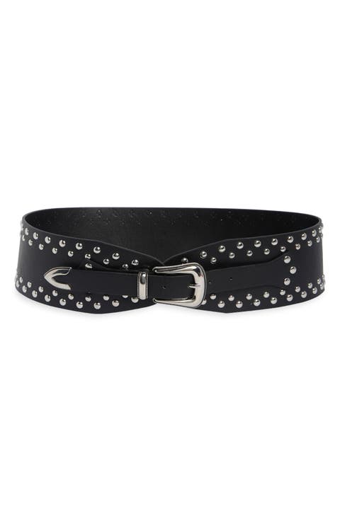 Wide Studded Faux Leather Belt