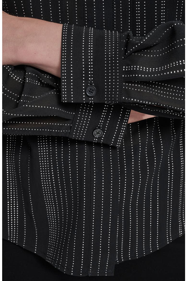 Studded Chiffon Button-Up Shirt, Alternate, color, BLACK