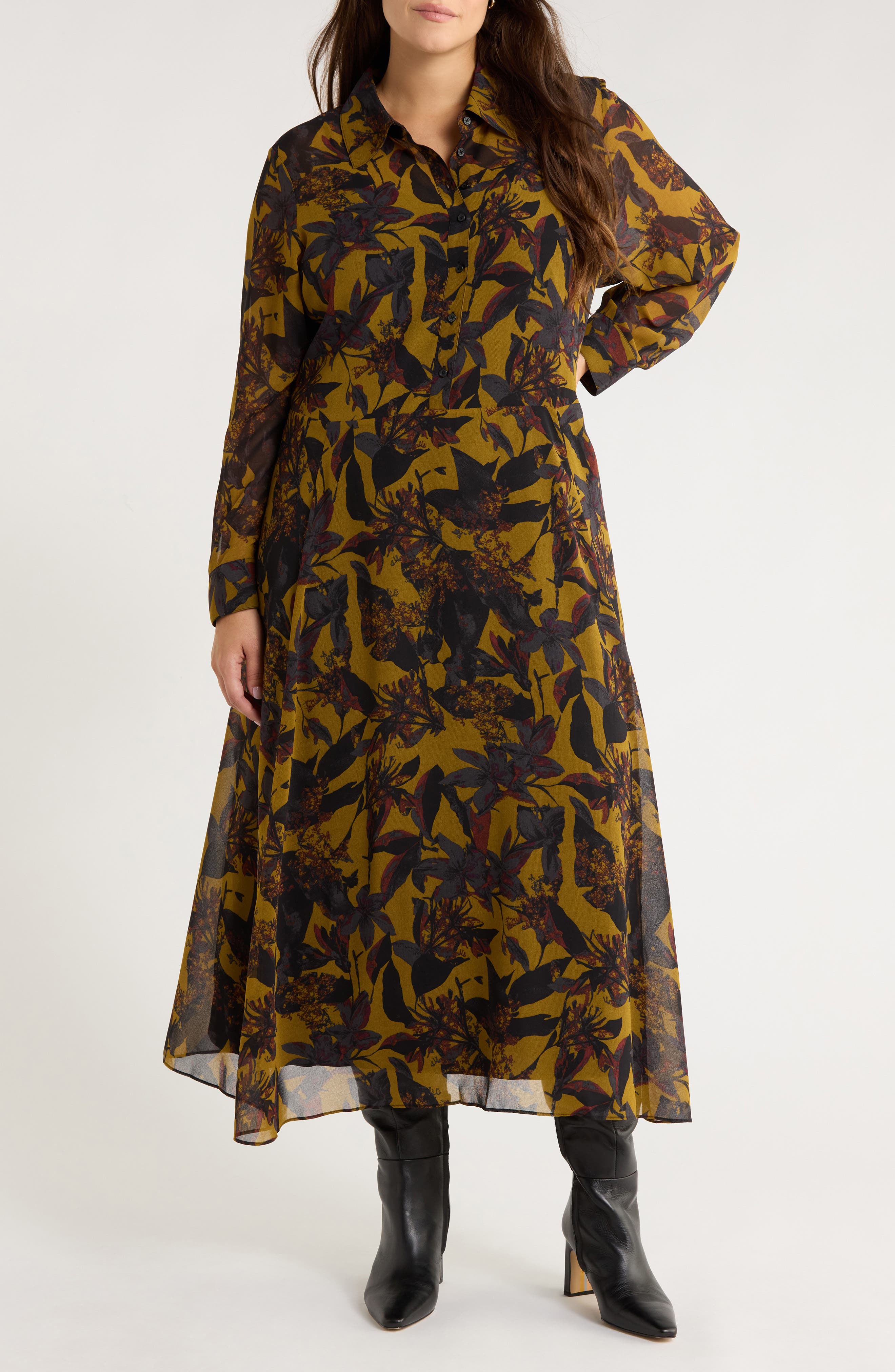 Nordstrom Floral Long Sleeve Maxi Shirtdress