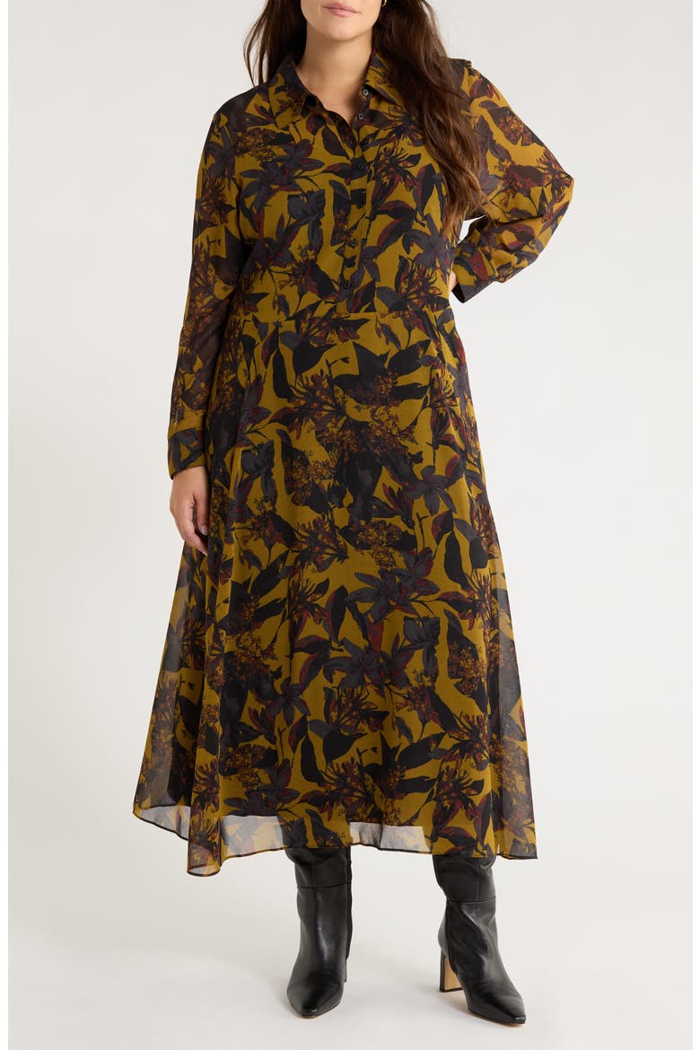 Floral Long Sleeve Maxi Shirtdress, Main, color, BLACK MULTI QUYNH BLOOM