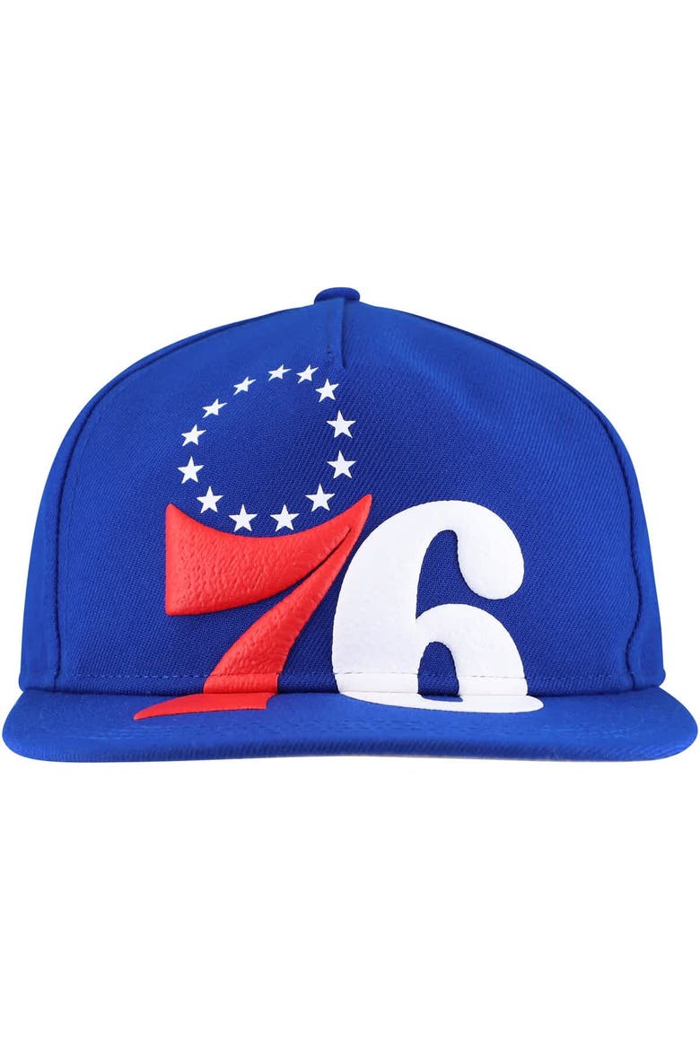 Men's New Era Royal Philadelphia 76ers Oversized Puff Print Logo Golfer Snapback Hat, Alternate, color, Royal